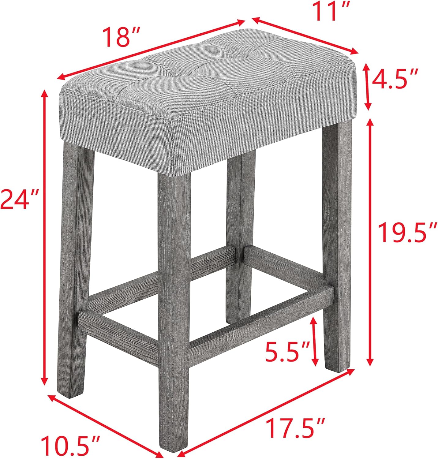 Linique 4-Piece Counter Height Table Set with Socket and 3 Linen Fabric Uplostered Stools, Mulitpurpose Rustic Bar Dining Table Set, Gray Table + Gray Stools