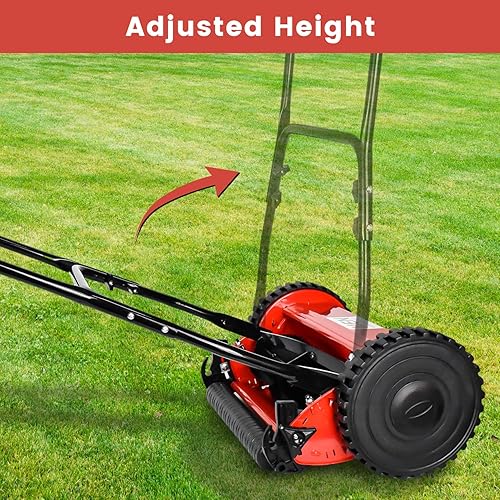 Miniatura 5 de Cortacésped de carrete de empuje de 5 cuchillas de 14 pulgadas, cortacésped manual de alta eficiencia, altura de mango ajustable, atrapador de