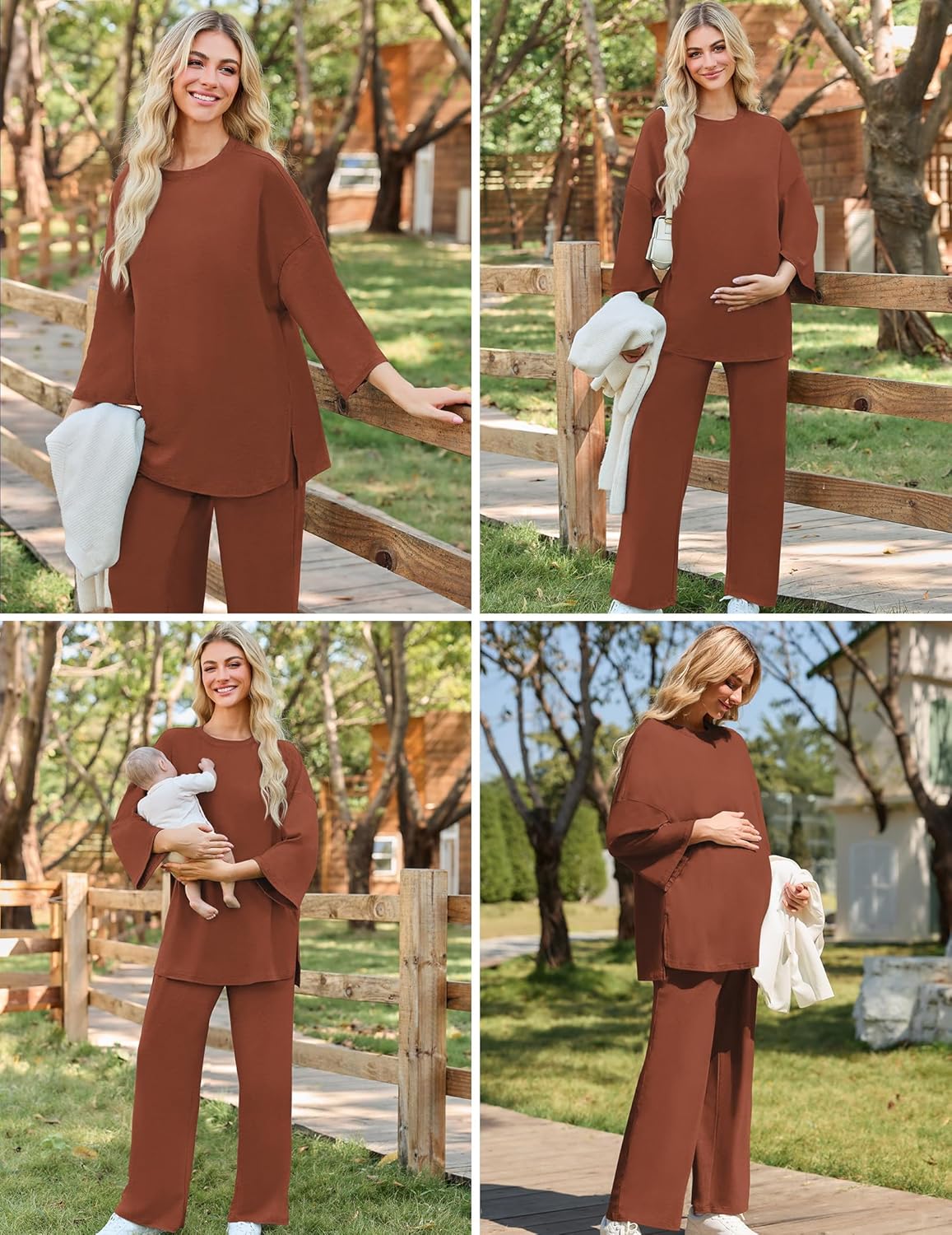 Womens Maternity Pajamas Sets 2 Piece Outfits Long Sleeve Tops and Pregnancy Loungewear Mama Clothes with Pockets - Image 4