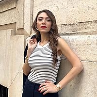 Vista 3 de GOELIA Camisetas sin mangas de verano para mujer, estilo casual, sin mangas, cuello corazón, ajustadas, básicas, para salir, camisetas de punto