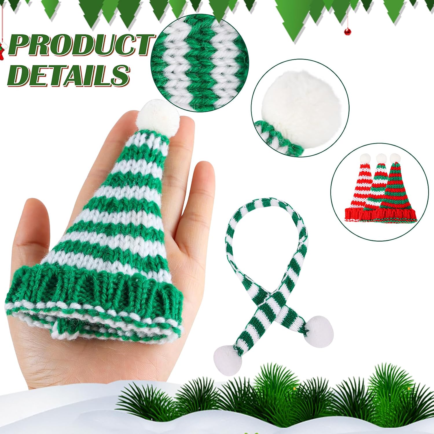 FOIMAS 8pcs Mini Christmas Knit Hats Doll Santa Hat and Scarves for Christmas Crafts Wine Bottle Topper Tree Home Decoration image 2