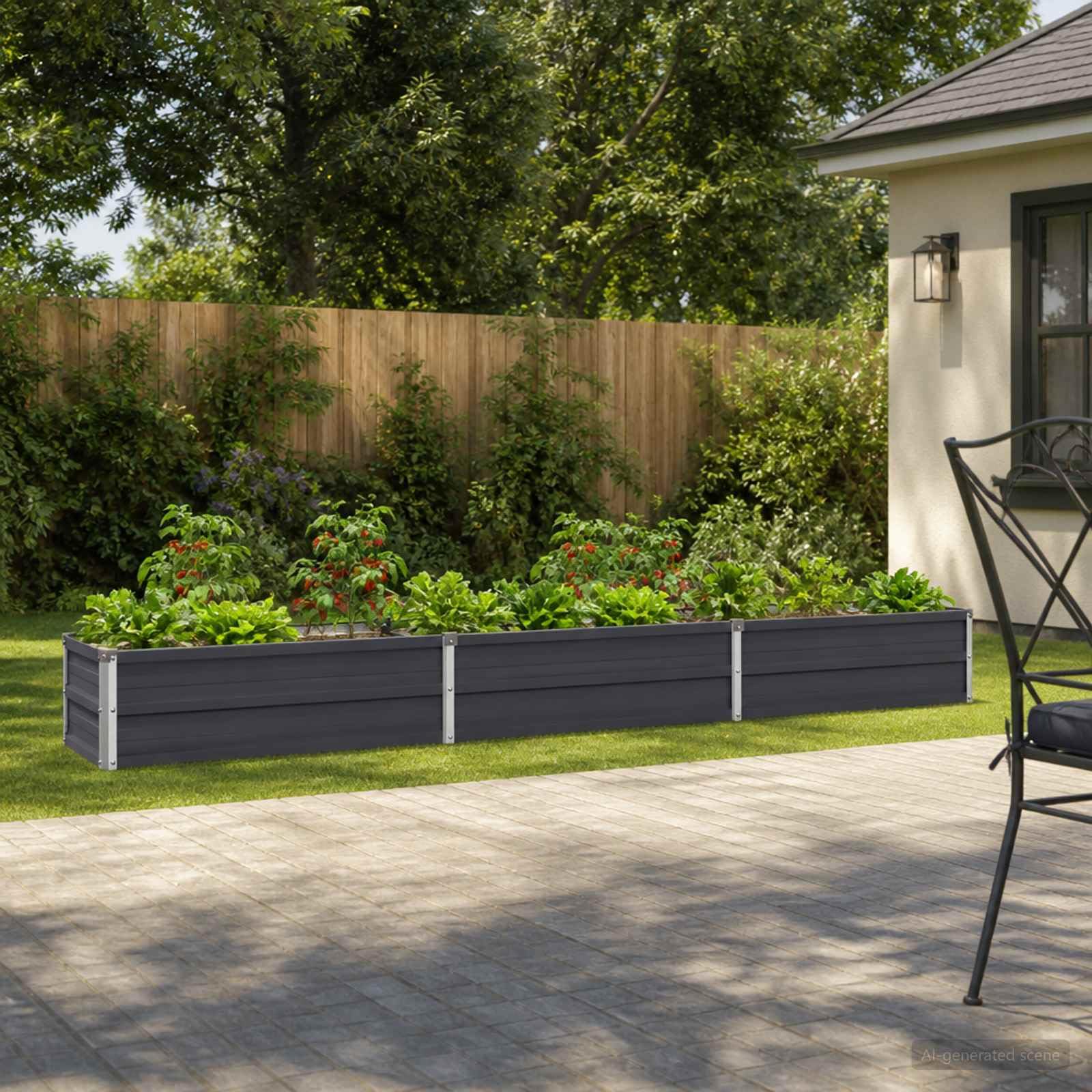 Jardinière surélevée en acier anthracite 240 x 40 x 24 cm pour légumes, herbes, fleurs, lit de jardin résistant aux intempéries, design sans sol, polyvalent, montage facile, idéal pour