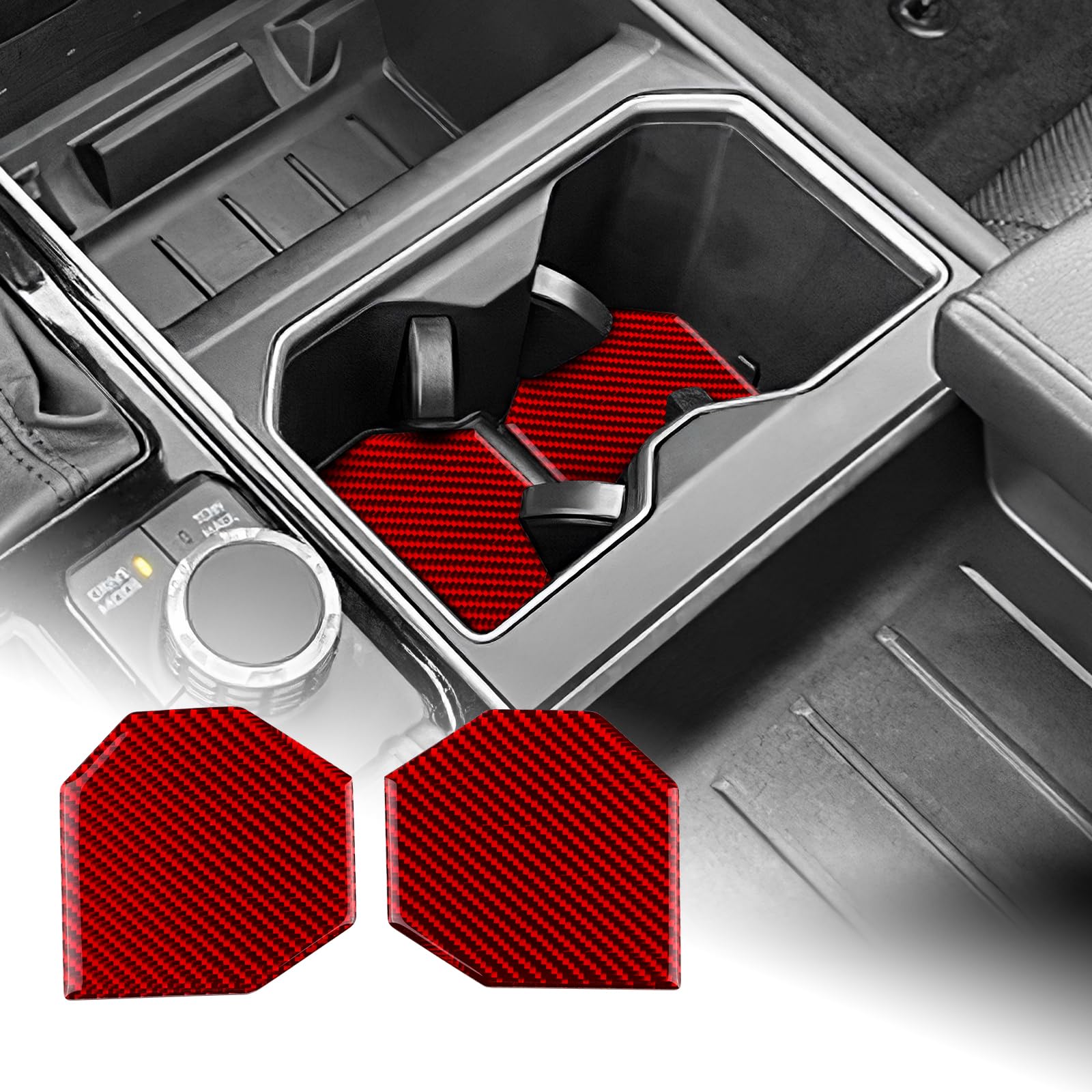AIRSPEED Carbon Fiber for Toyota Tundra 2022 2023 2024 Center Console Cup Holder Insert Mats, Red