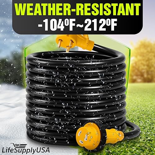 Miniatura 69 de Cable de extensión RV de 50 pies de 50 amperios (14-50P/SS2-50R) con 4 clavijas macho y mango de agarre, hembra con conector de bloqueo giratorio