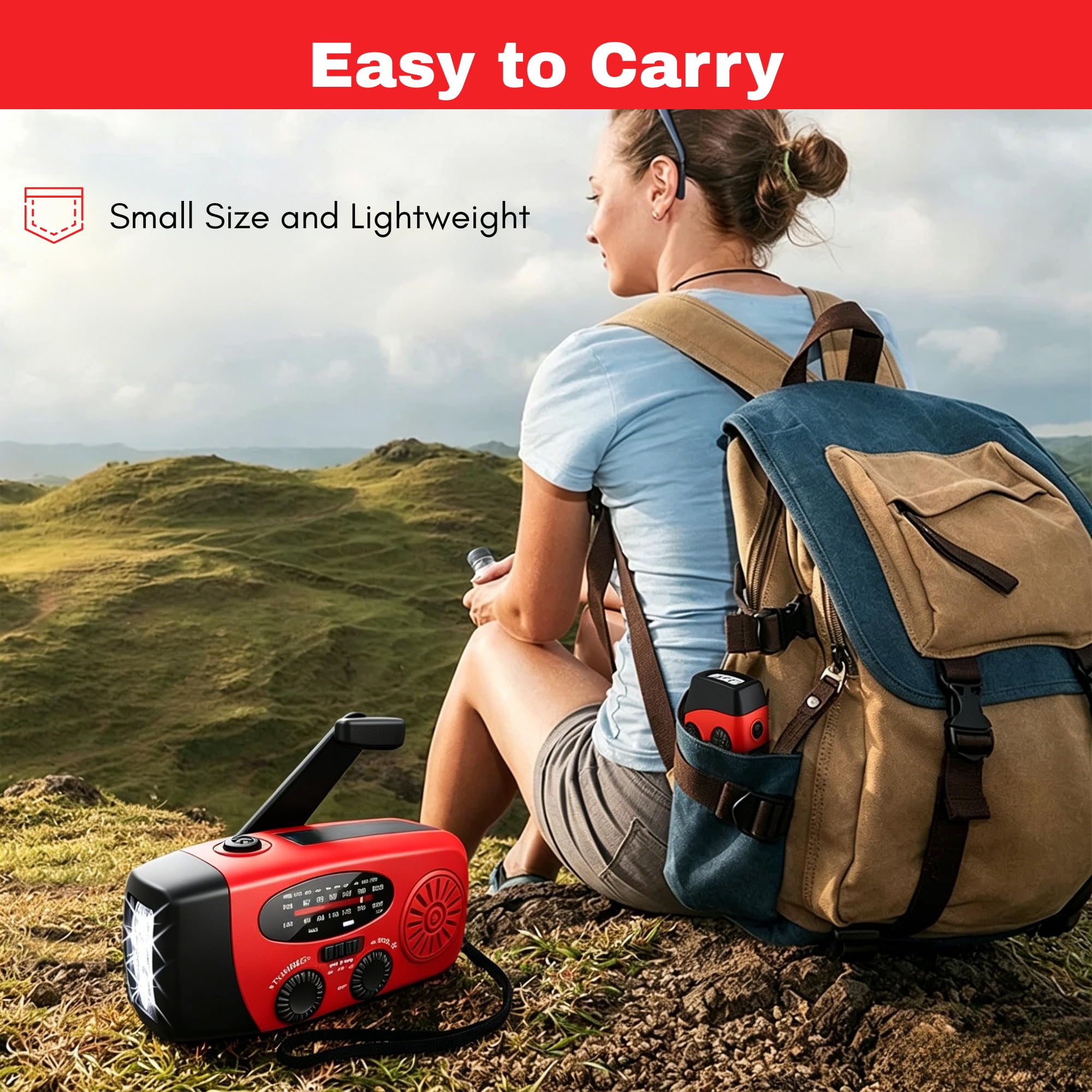 Notfall-Solarradio Solar Kurbelradio mit LED-Taschenlampe, AM/FM/NOAA Handkurbel Notfallradio mit 1200mAh Powerbank für Wandern Outdoor Camping