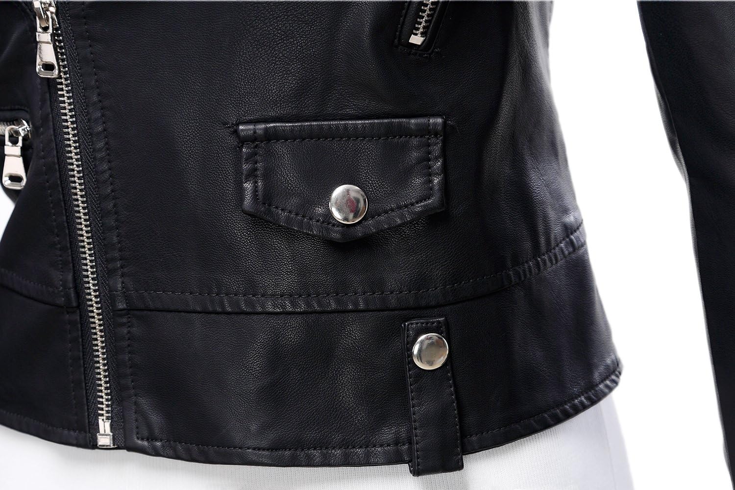 Tanming Women's Faux Leather Moto Biker Short Coat Jacket E Black17 Small