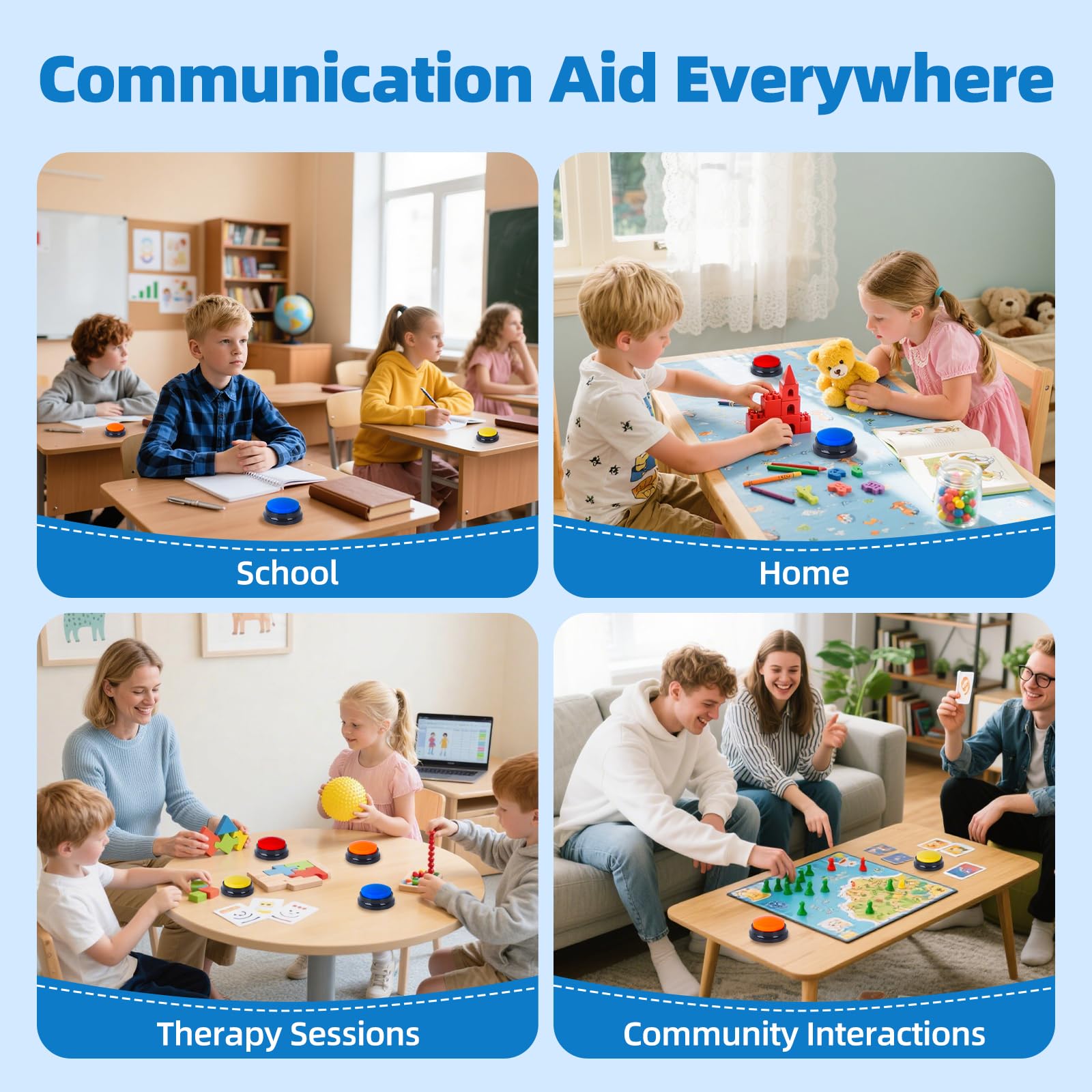 Paquete de 4 dispositivos de comunicación portátiles AAC para personas con autismo con dificultades de comunicación, dispositivo de comunicación para niños no verbales, botones de grabación de voz