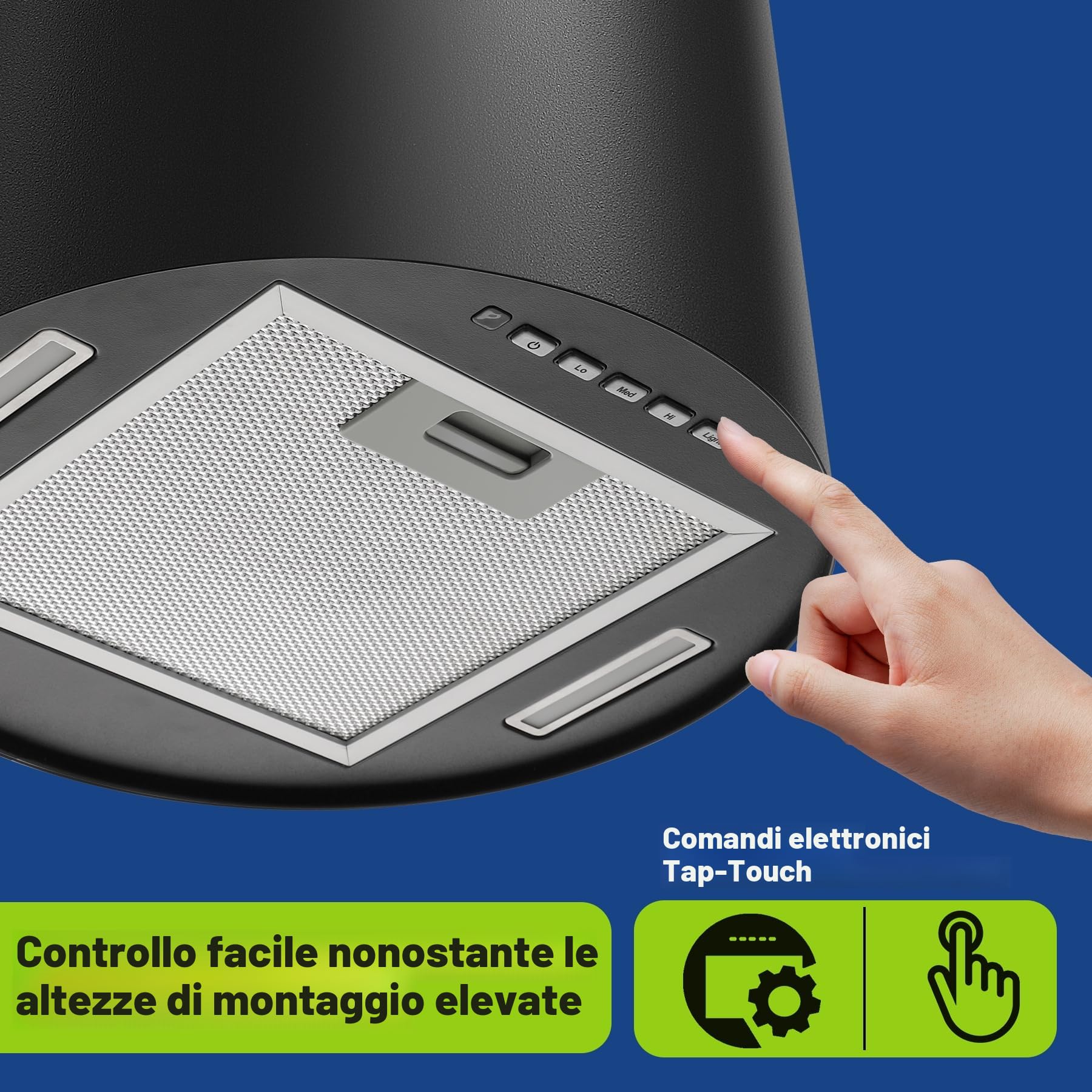 SNDOAS Cappa Sospesa, 700 m³/h Cappa Aspirante a Isola con Filtro Carbone, Telecomando, 35cm Cappa Cucina a Ricircolo d'aria a 3 Livelli, LED