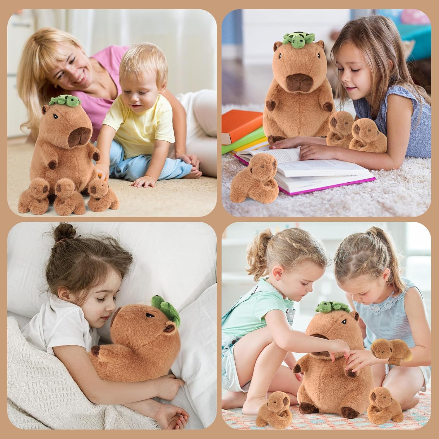 5 in 1 Capybara Plush, 12.8" Mommy Capybara Stuffed Animal with 3 Babies Capibaras Peluches Inside, Cute Stuffed Capybara Toys Pillow Plushies for Kids Christmas Birthday Gifts