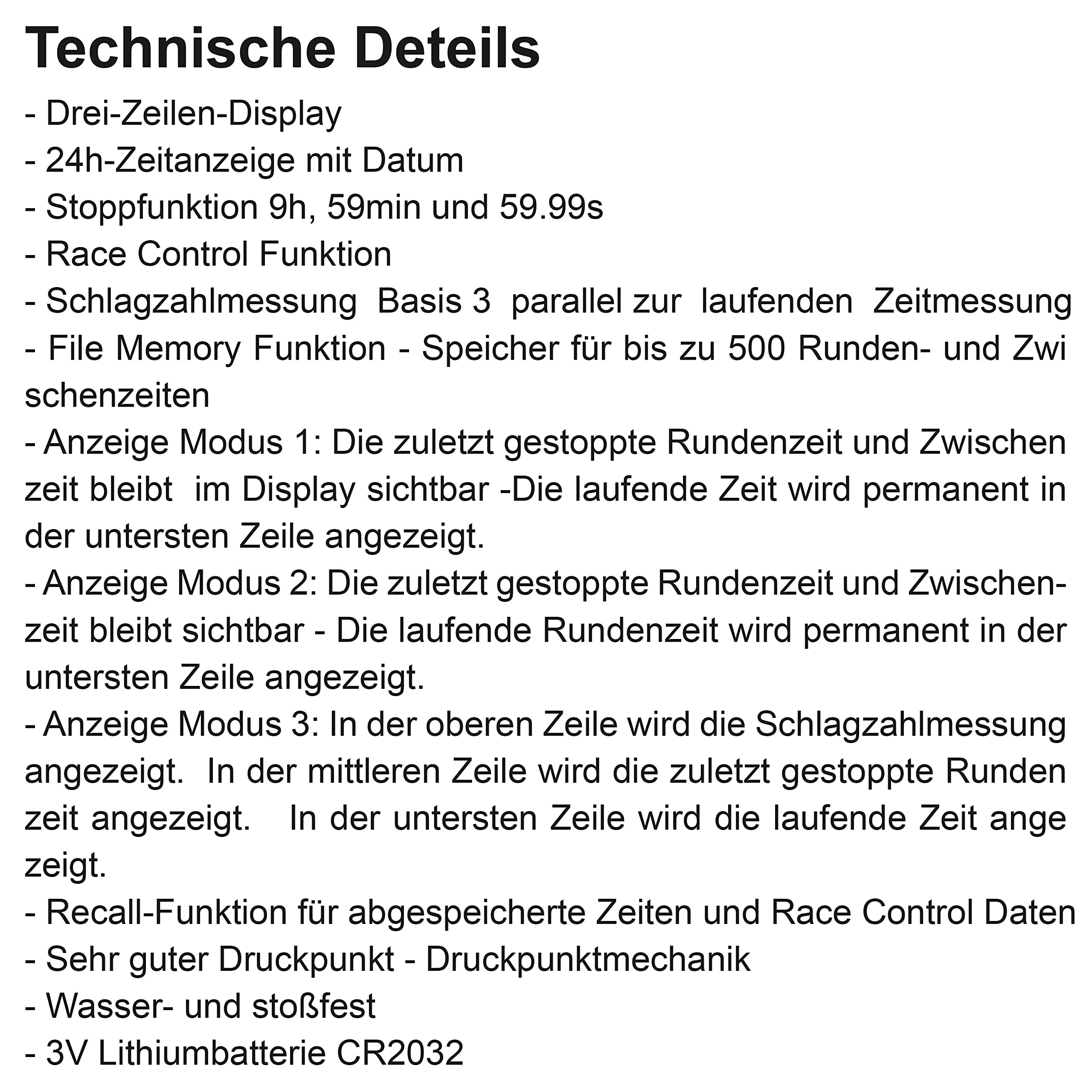Stoptec Cronometro 496 Display 3 Righe 500 Memoria Misurazione Frequenza Corsa Controllo Gara Ora Data Antispruzzo