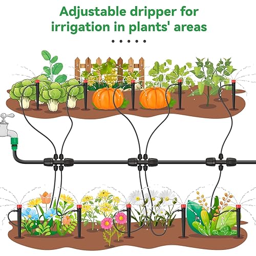 Miniatura 6 de 100 emisores de riego por goteo para tubos de riego por goteo de 14 pulgadas, goteros de flujo de agua ajustables de 360 grados en estaca de flecha