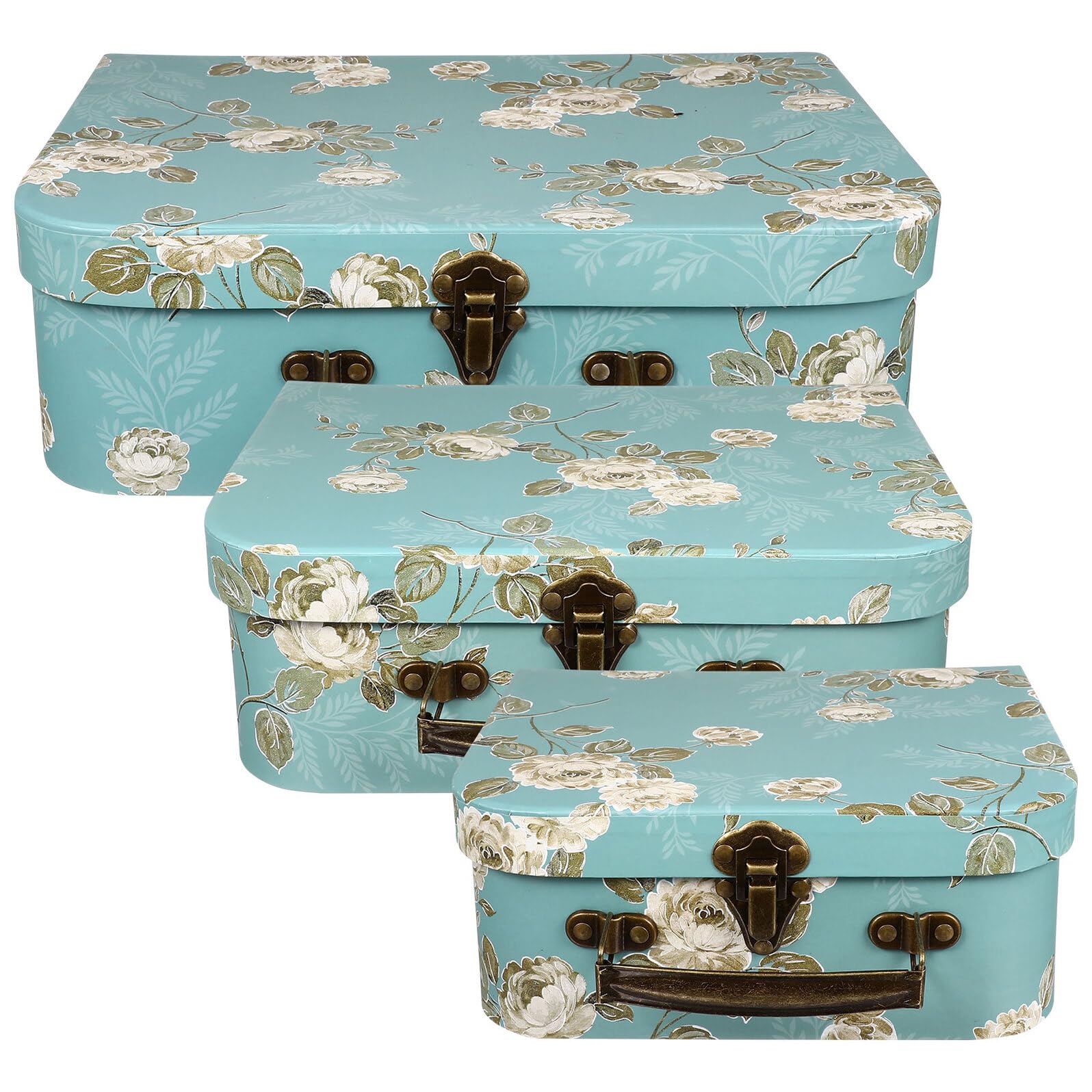 Valises Décoratives en Carton 3 Pièces à Motif Floral, Boîtes