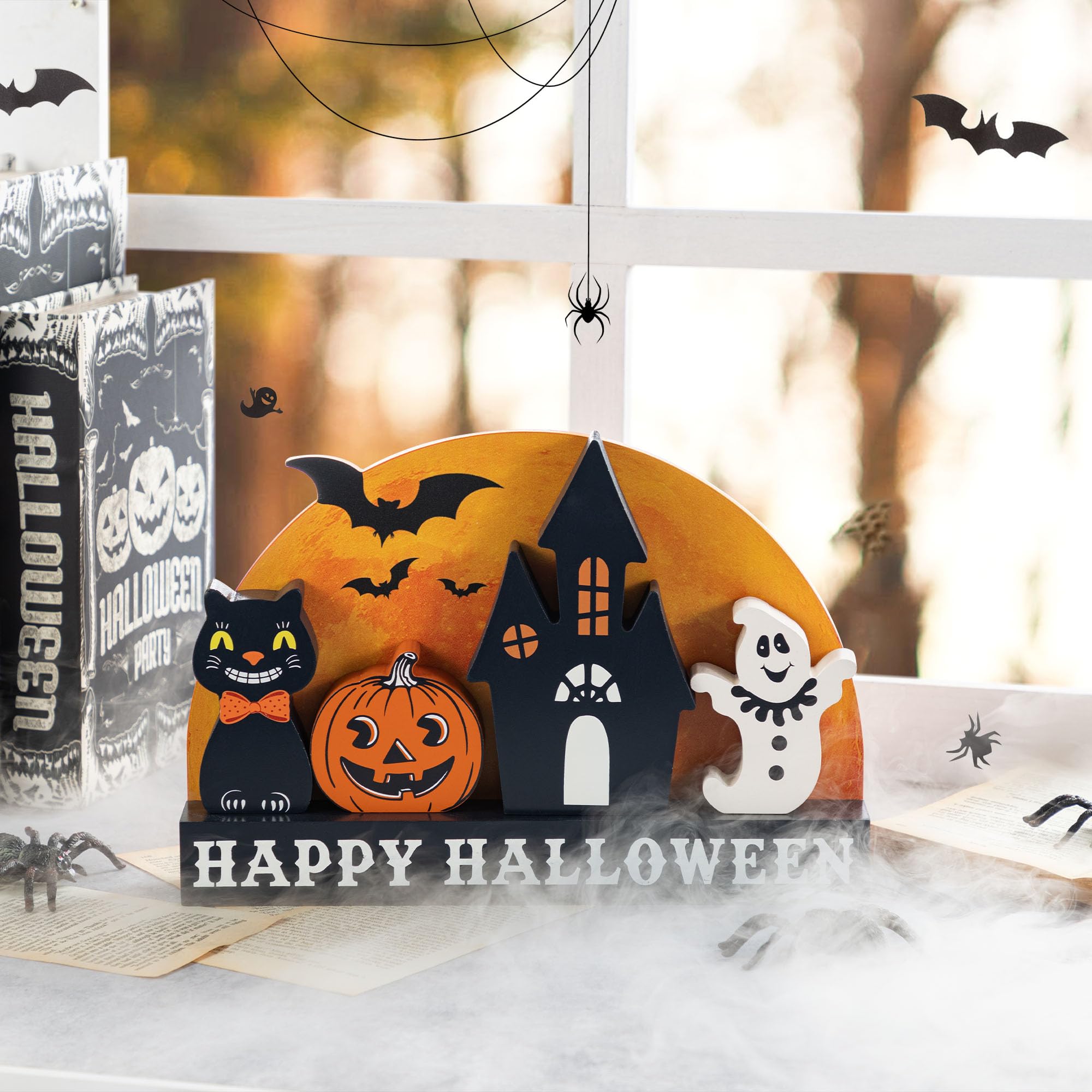 【HALLOWEEN　Party♪】✦BLACKハウス✦家具＆小物など全て付き♡ Amazon.com: Glitzhome Set of 5 Halloween Wooden Blocks for Table