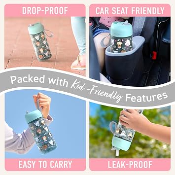 Bentgo Kids Water Bottle - Leak-Proof, Durable Tritan PFAS- & BPA-Free 15 fl oz, Kids/Toddlers Ages 3+ for School & Sports; Bite & Sip Spout, Carrying Handle, Dishwasher Safe (Puppy Love)