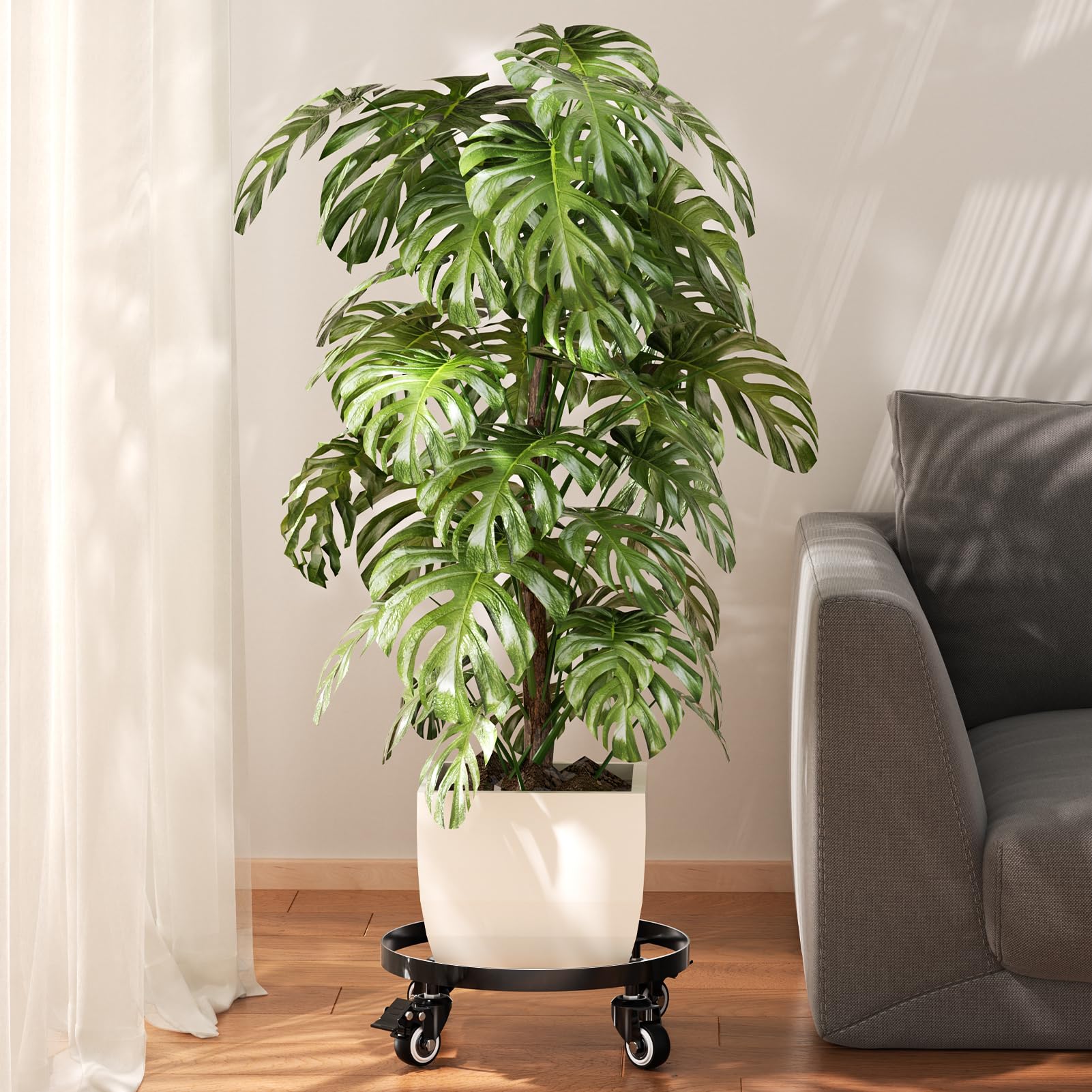 WELDUN Metal Plant Stand with Wheels, Heavy Duty Garden Planter Stand 32cm, Mobile Potting Trolley, Plant Caddy - Image 4