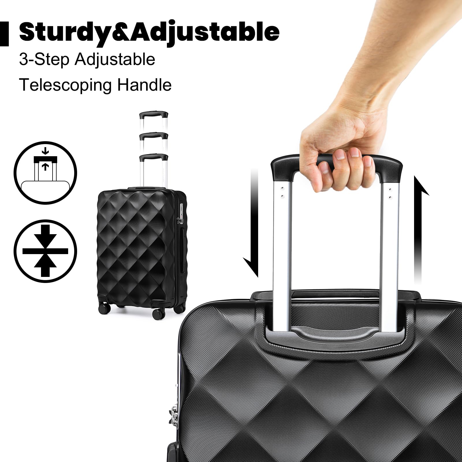 British Traveller Valigia Grande Trolley 73CM Valigie Rigida ABS+PC con Rotelle Girevoli e TSA Lucchetto (28pollici, Nero)