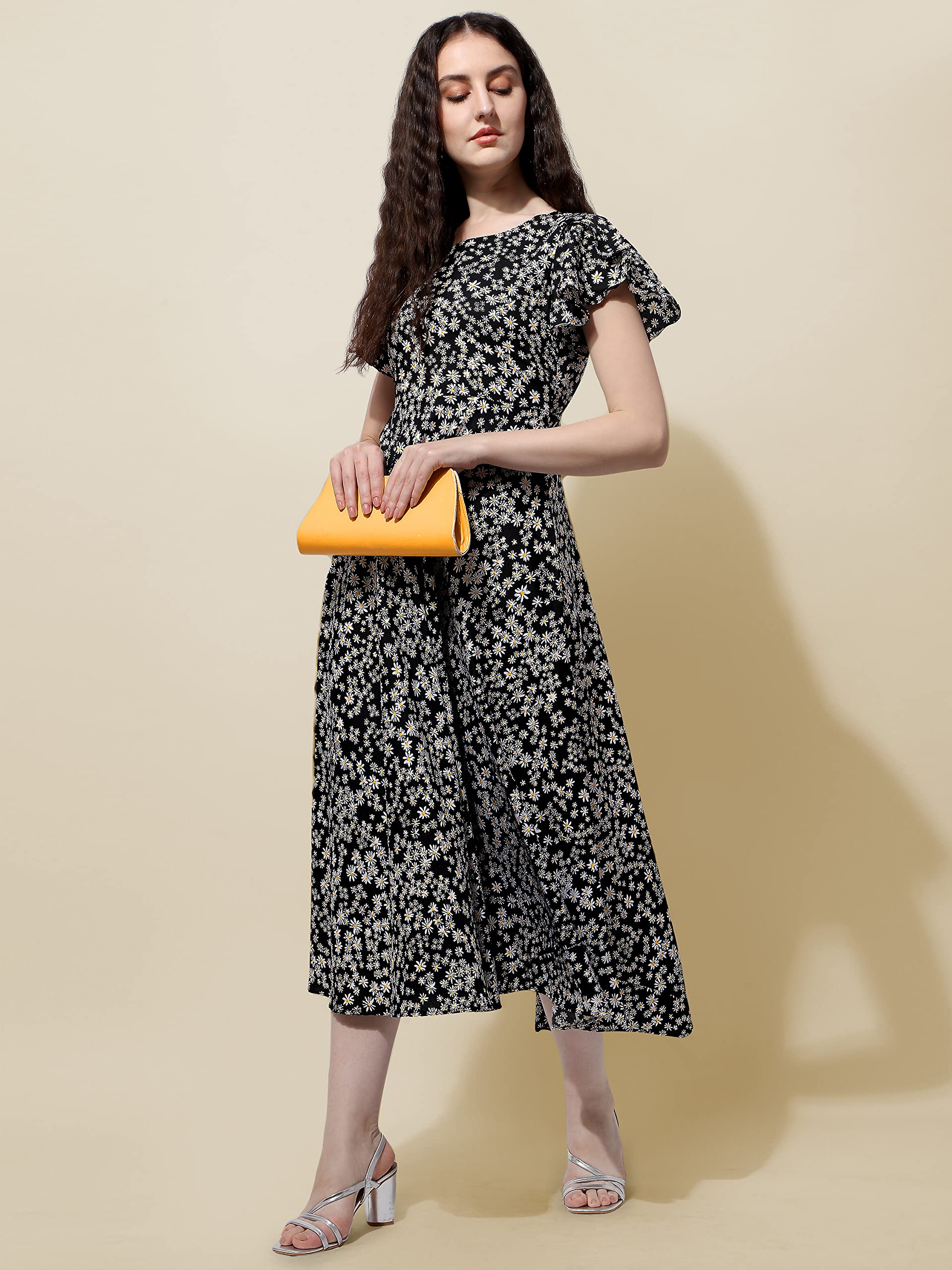 Oomph Dress For Women Stylish | One Piece For Women Long | Trendy Long One Piece Summer Outfit | Lightweight Flared Maxi Dress For Casual & Holiday Wear Black