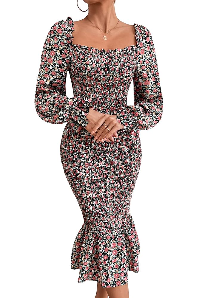 Amazon.com: PRETTYGARDEN Women's Long Puff Sleeve Floral