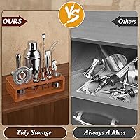 Vista 6 de Vabaso Kit de camarero de 20 piezas con soporte, juego de coctelera para bar en casa, juego de herramientas profesionales de acero inoxidable de 25