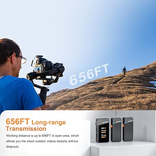 Miniatura 7 de COMICA Vimo C2 - Micrófono de solapa inalámbrico, 2.4G con doble transmisor con cancelación de ruido, micrófono inalámbrico de 8 horas y 656 pies