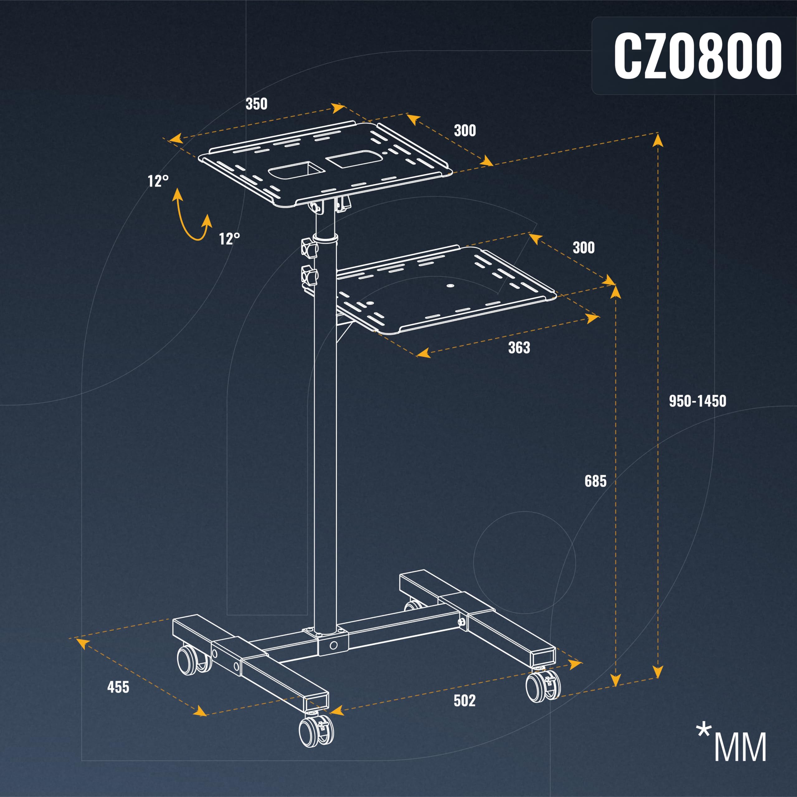 RICOO Supporto proiettore pavimento CZ0800 Porta beamer mobile Cavalletto terra Altezza regolabile Rialzo universal Mensola per PC portatile