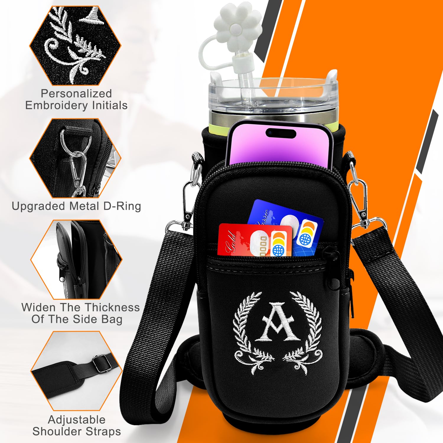Porte-Bouteille D'eau Avec Sangle Pour Stanley - Porte-gobelet Réglable Universel 40-128 Oz, Accessoire Pratique Pour Randonnée Et Sport