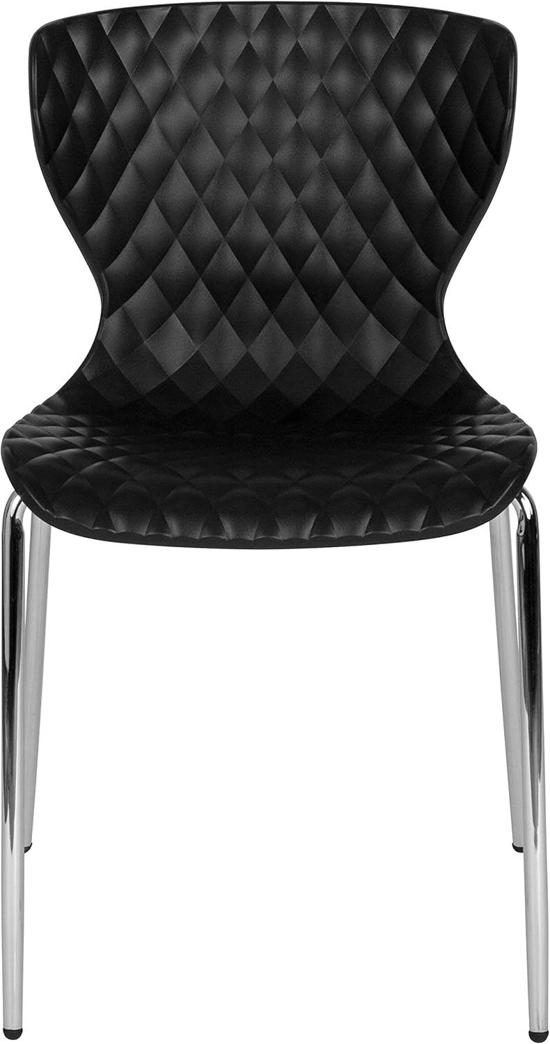 Flash Furniture Lowell Plastic Stacking Chairs for Waiting Rooms and Offices, Ergonomic Lobby Chairs with Patterned Back and Seat, Set of 4, Black