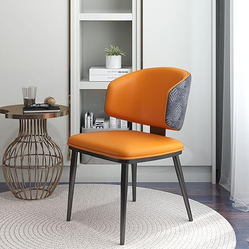 Miniatura 3 de Juego de 2 sillas de comedor color naranja y negro, sillas de comedor de madera de granja con respaldo tapizado, silla de comedor moderna para
