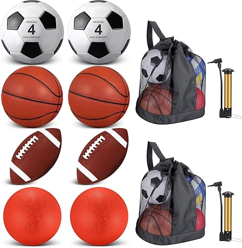 Miniatura 1 de Liliful Juego de 8 pelotas deportivas para niños y adolescentes, incluye tamaño 5 de baloncesto, tamaño 4, fútbol tamaño 6, fútbol y bomba de