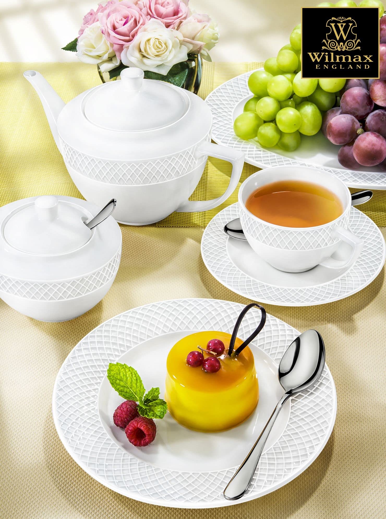 Wilmax Juego de tazas de capuchino, tazas con platillos, juego de café y té, tazas de café, para café, té, postres, set de regalo, color blanco, 170 ml