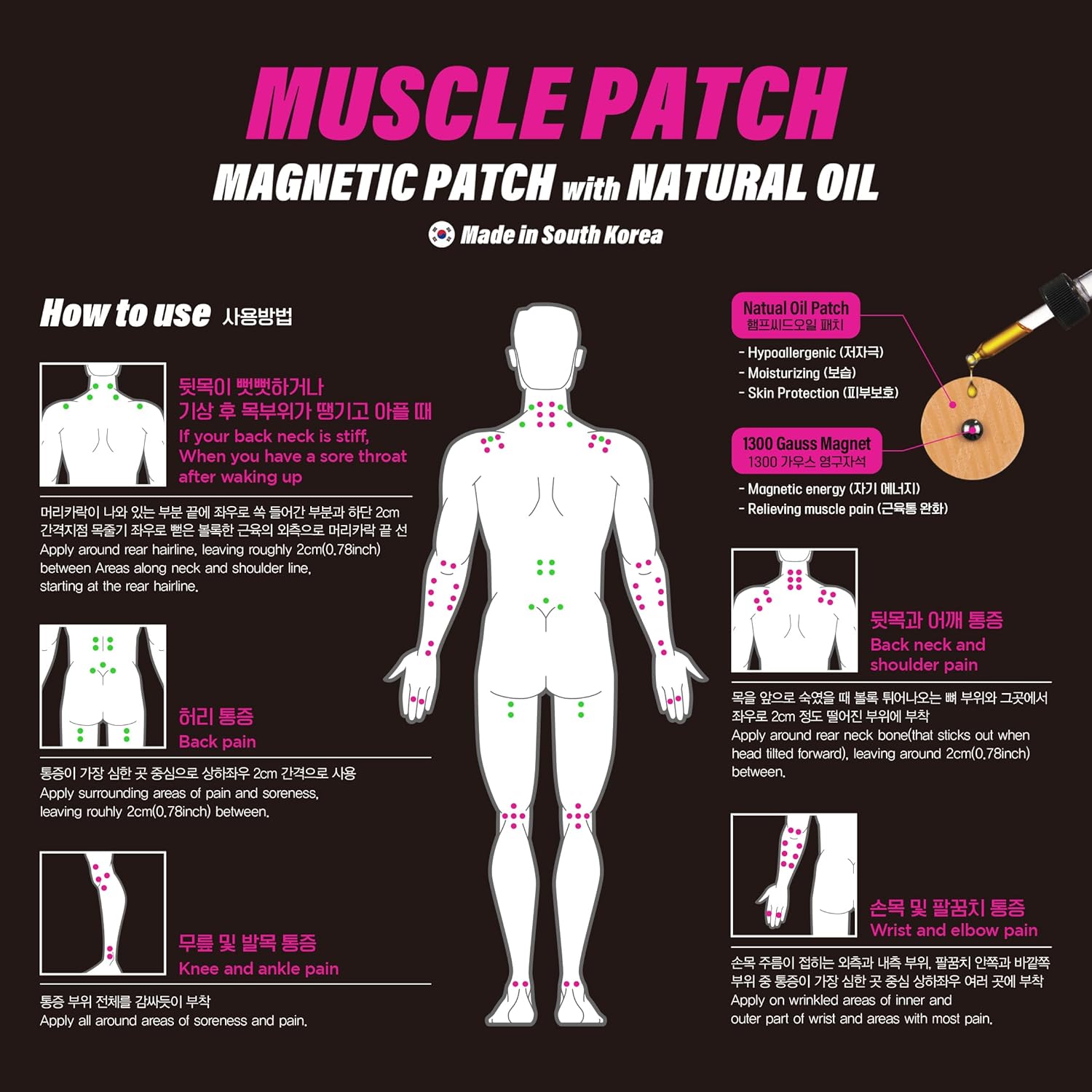 [90Pack] Muscle Magnetic Patch with Natural Oil, Magnetic Acupressure Patches, 1300 Gauss, Magnet Therapy, Light Magnetic Energies, Made in South Korea (90) - Image 2