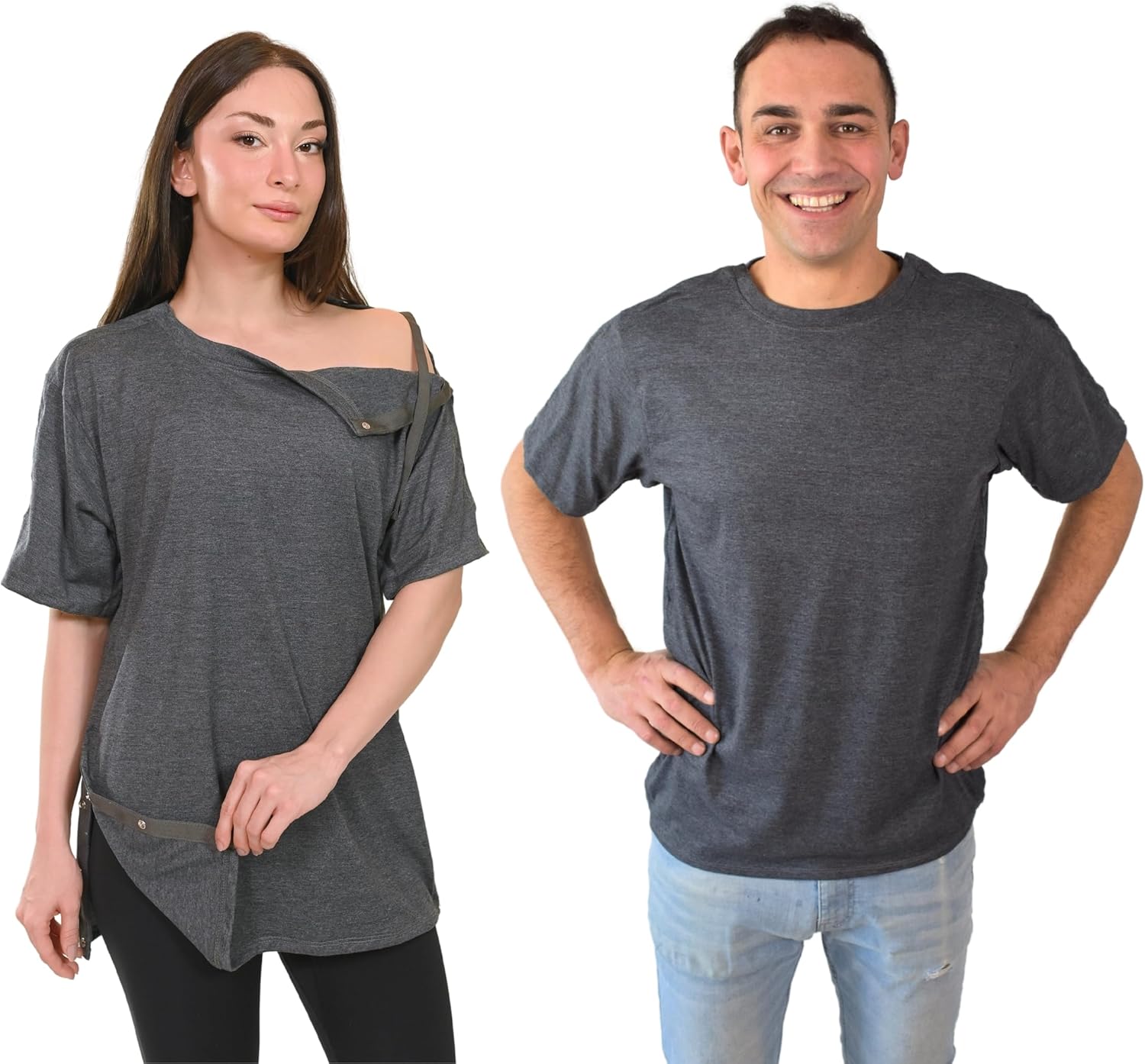 Inspired Comforts Unisex Post Surgery & Rehab Dual Access Crew Neck Snap Shirt