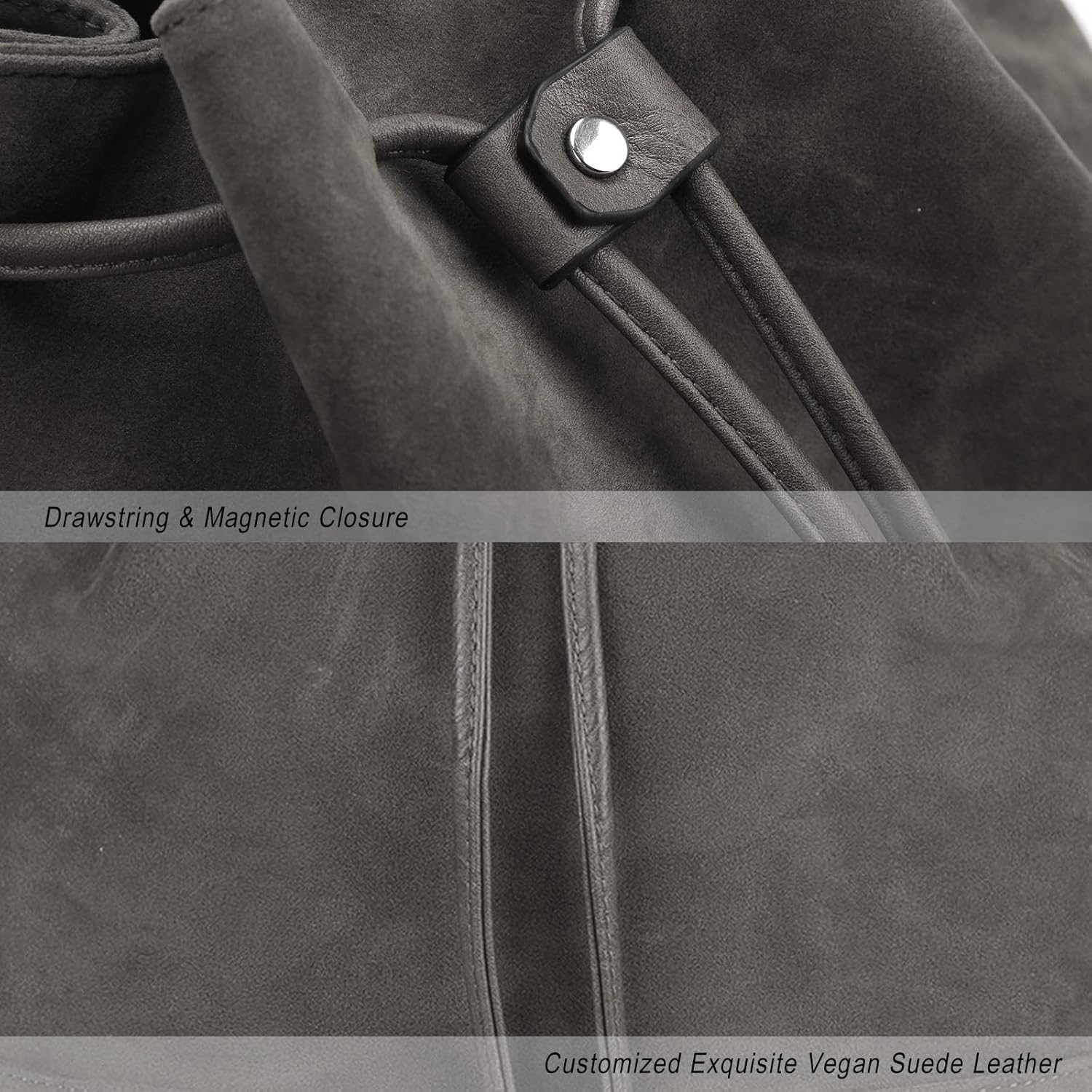 AFKOMST Suede Bucket Bags for Women Medium Slouchy Shoulder Handbag and Drawstring Hobo Purse with 2 Convertible Straps | Faux Suede, Spacious Room, Fit Tablet, A5 Notebook - Image 4