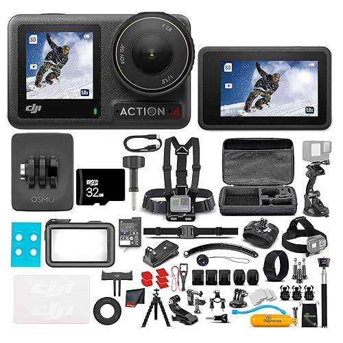 DJI Osmo Action 4 Camera Standard Combo - Waterproof Action Camera with 4K UHD Video, 1/1.3" Sensor, Stabilization, Dual Screens, for Vlogging, Travel & Sports + 32GB Card & 50 Piece Accessory Kit