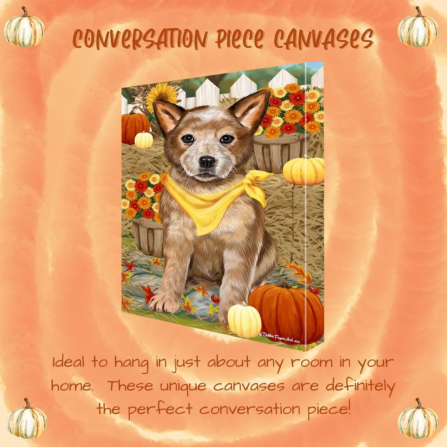 Doggie of the Day Fall Greeting with Australian Cattle Dog Canvas Wall Art - Premium Quality Ready to Hang Room Decor - Flat Rolled 11" x 14"