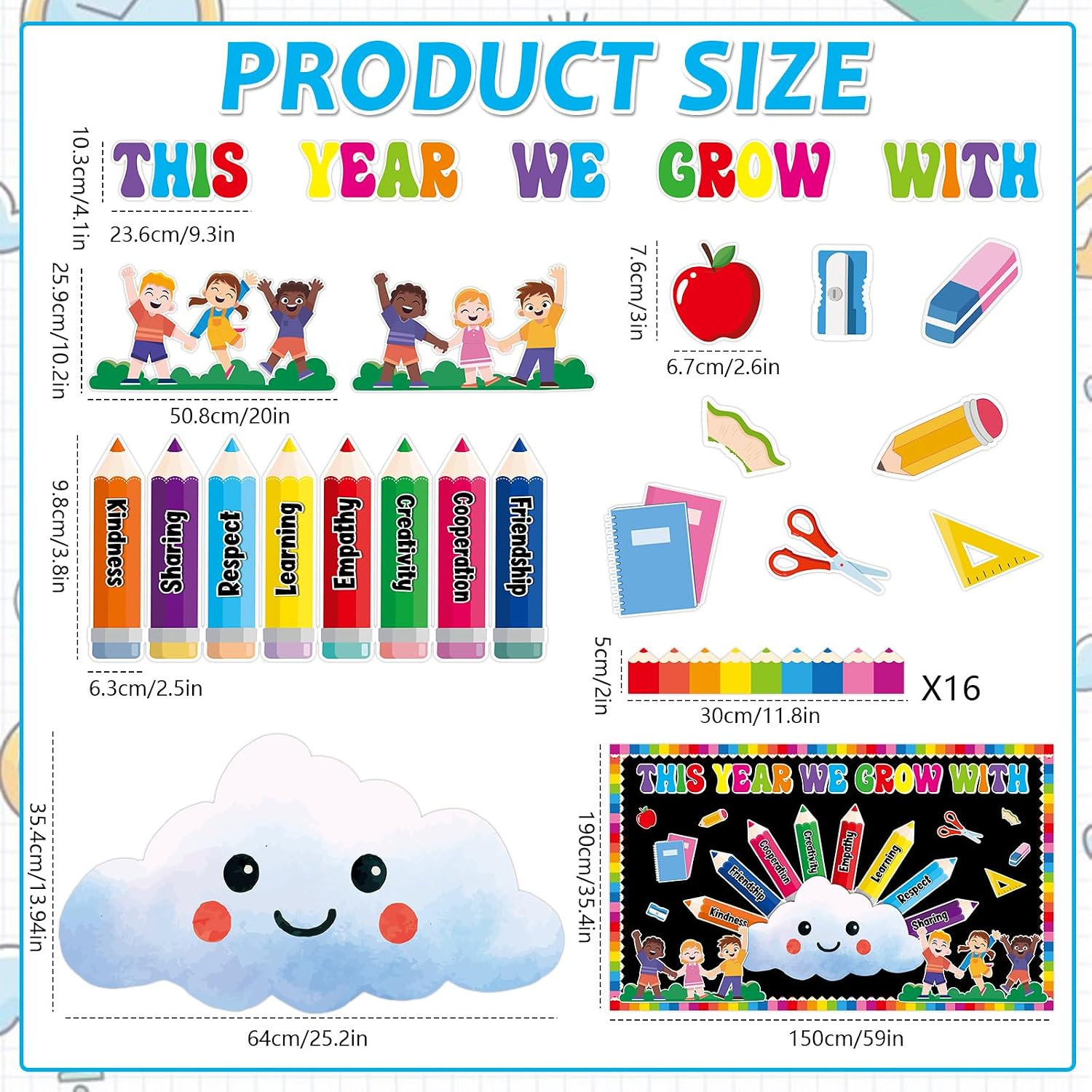 This Year We'll Grow with Bulletin Board Set Inspirational Growth Mindset Positive Classroom Decoration Colorful Pencil Paper Cutouts for Back to School Classroom Chalkboard Wall Decor image 2