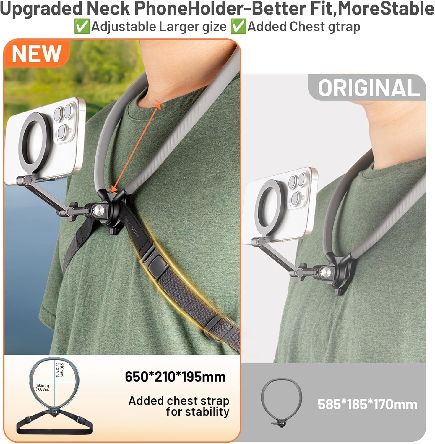 PGYTECH CapLock Quick Release Magnetic Neck Mount, 25.59" Large Adjustable Chest Strap, Hands Free POV Neck Holder for Phone & Action Cameras, DJI Osmo Action 6/5 Pro/Pocket 3, Go Pro 13, Insta360 X5 - Image 2