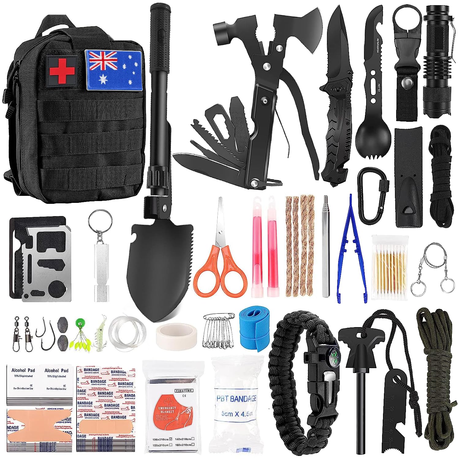 NATUREVERVE Survival Kit And First Aid Kit, 142pcs Professional Survival Gear With Molle System, Emergency Blanket, Fishing Equipment, And Camping Accessories For Outdoor Adventure, Hiking, And Travel : Amazon.com.au: Sports, Fitness &amp; Outdoors