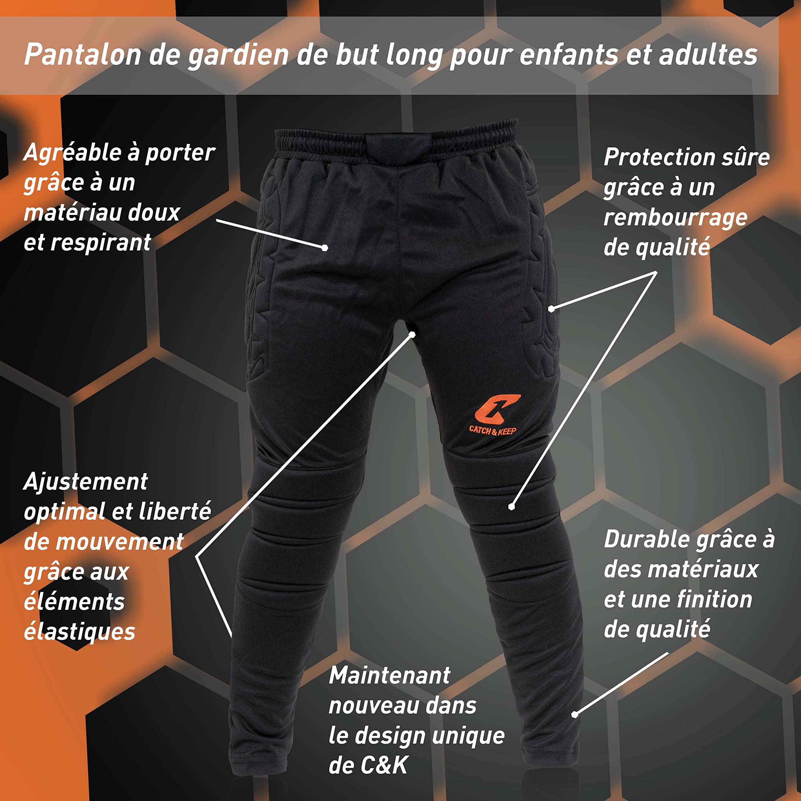 CATCH & KEEP Pantalon de Gardien de But Flight Protection Long - Pantalon de gardine de But qualité Premium - Pantalon de Sport pour Hommes, Femmes et Enfants - Rembourrage de Protection