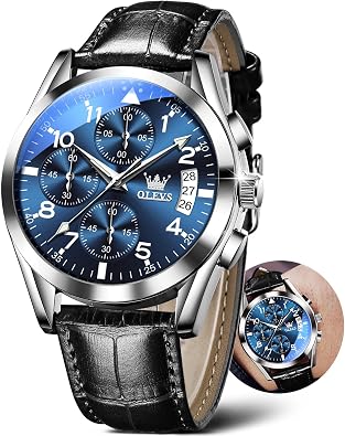 OLEVS Mens Leather Watch Dress Casual Quartz Brown Wrist Watch Date