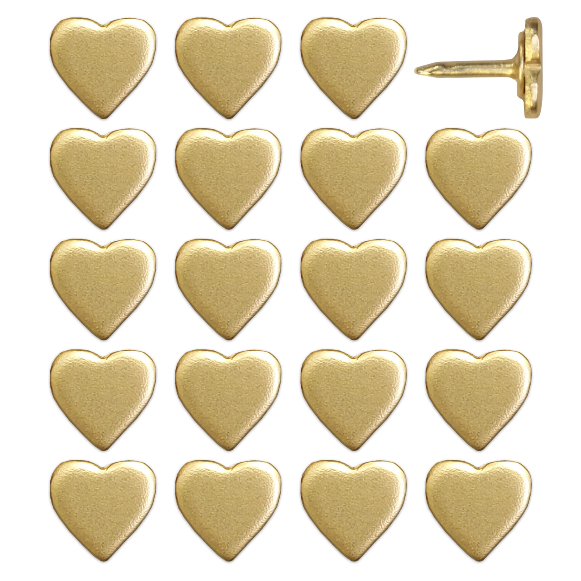 Mini Gold Heart Push Pins - Mini Gold Metal Heart Map Pinss - for Cork Board, Maps, or Lapel Pin Use - Designed in USA - Set of 20