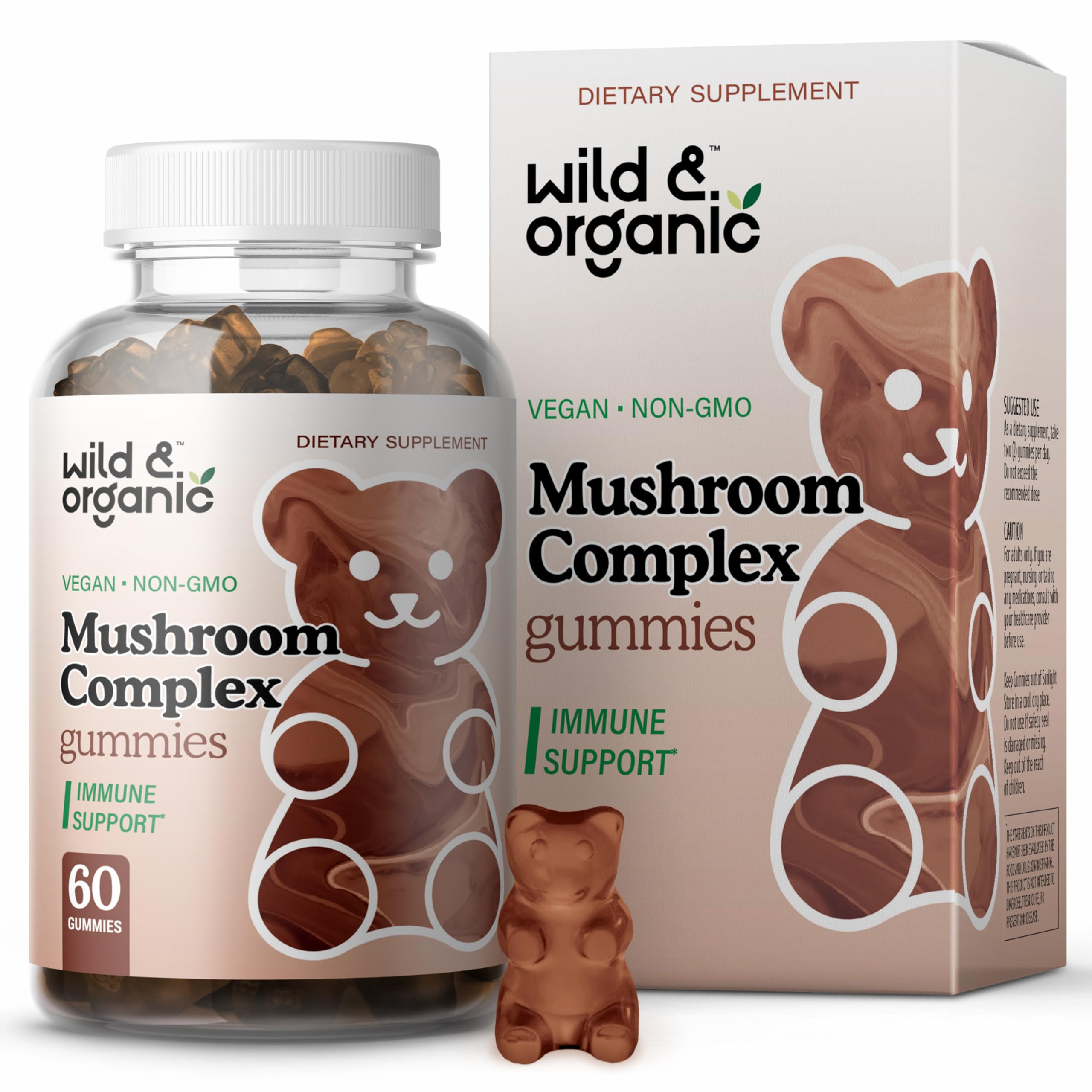 Wild & OrganicMushroom Gummies - Lion's Mane, Cordyceps, Turkey Tail, Reishi, Chaga, Maitake - 10-in-1 Complex - Mushroom Supplement Gummies for Immune & Brain Support - 60 Count