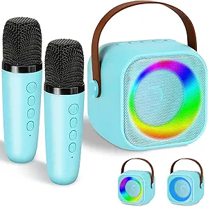 Karaoke Machine for Kids, POIUNA Bluetooth Karaoke Machine with 2 Wireless Microphones with Colorful Lights for Kids Adults,Birthday Gift Toys for Kids Girls 4, 5, 6, 7, 8, 9, 10 +Year Old
