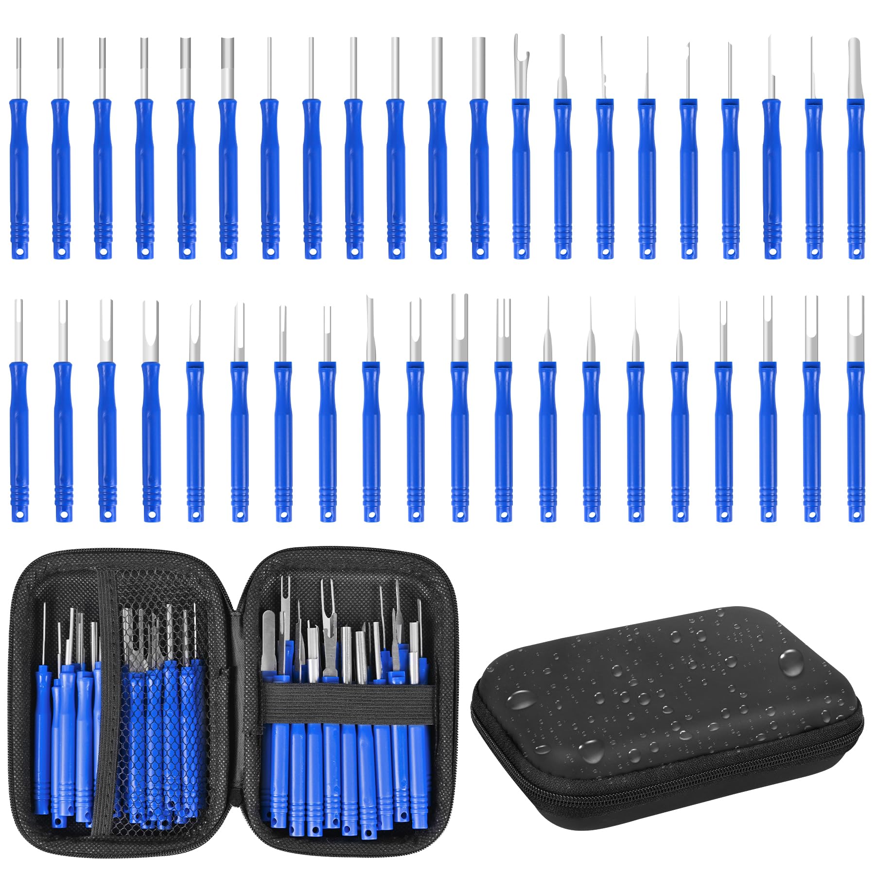 Kikerike Terminal Removal Tool Kit 41 Pcs Depinning Tool Electrical Connector Pin Removal Tool Kit Pin Extractor Tool Set Wire Terminal Release Tool for Automotive Car Household Devices - Blue