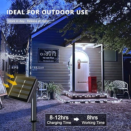 Miniatura 4 de JMEXSUSS Paquete de 4 100 luces LED solares de hadas, 33 pies, luces solares blancas para exteriores, impermeables, 8 modos, alambre de cobre, luces