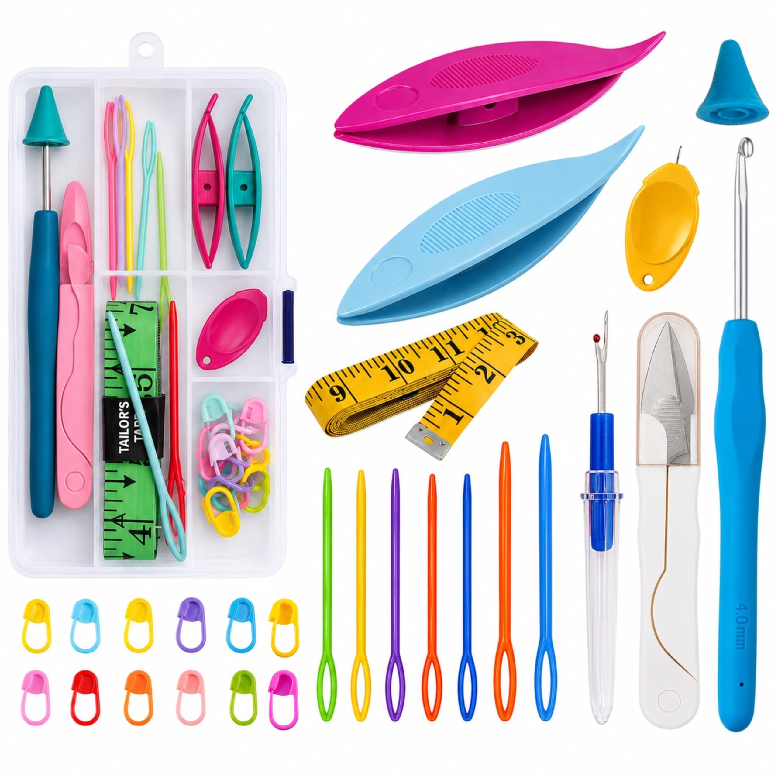 Complete Crochet & Tatting Shuttle Kit - Essential Knitting and Lace Making Accessories Organizer Set with Crochet Hook, Stitch Markers, Plastic Wool Needles, Measuring Tape, Thread Cutter & Seam Ripper for for Beginners Adults-image-22