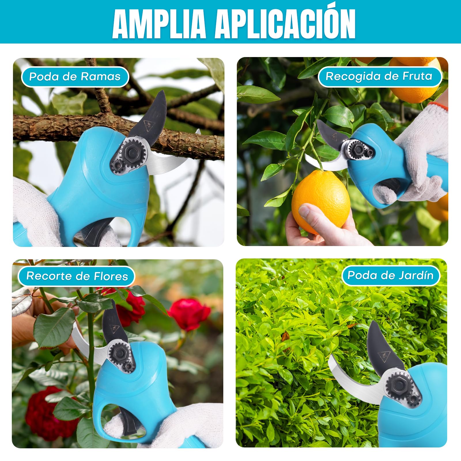 Bostar Tijera de Podar Electricas Cortador Eléctrico de Ramas Inalámbrica Profesional 16.8V Fuerte Hoja de Acero Dentro de 25MM para árboles Jardín (Azul)