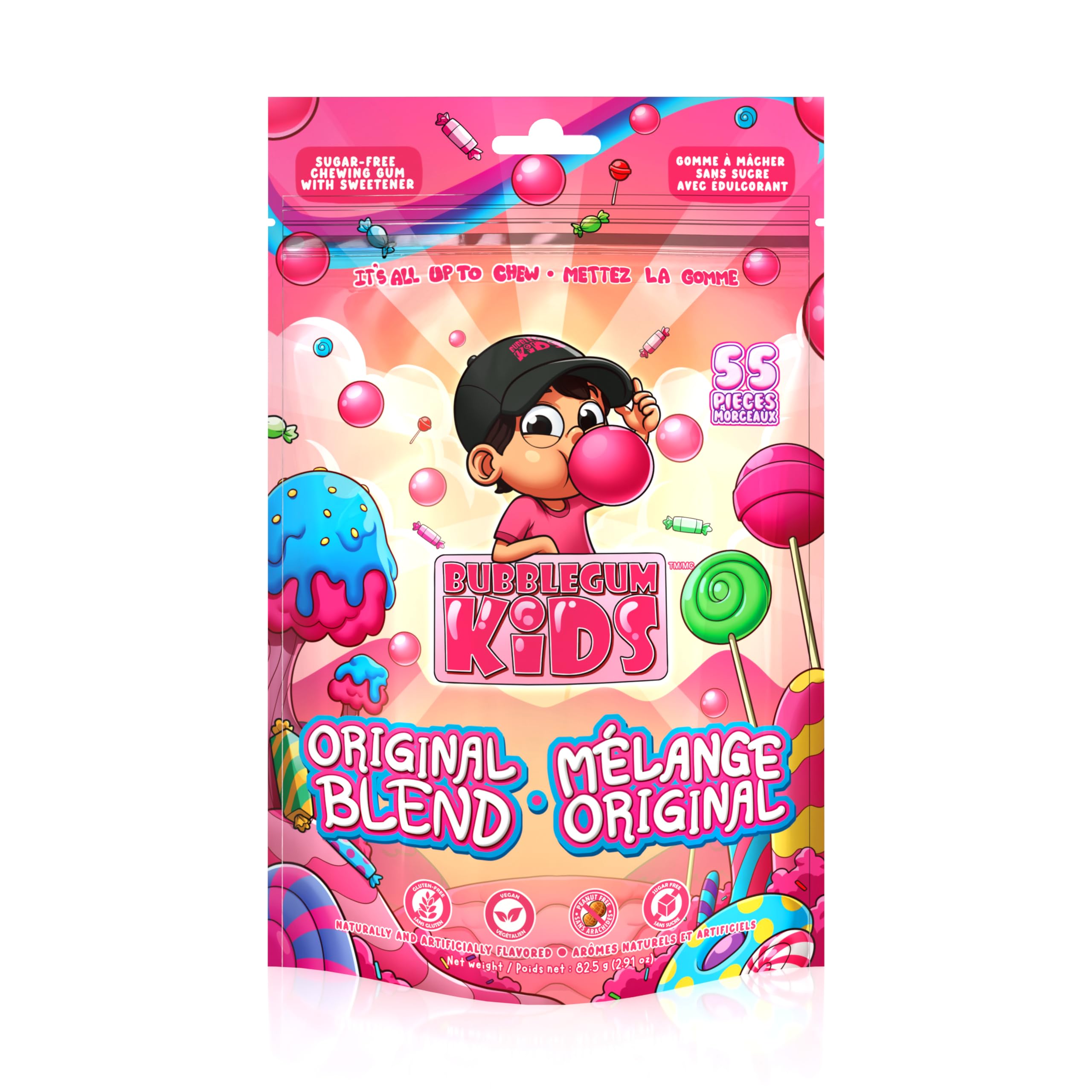 Bubblegum Kids Original Blend Sugar Free Chewing Gum | Stocking Stuffers, Holiday Candy, Party Favors | Vegan, Peanut Free, Low Calorie Treats for Kids & Adults | 1 Pack