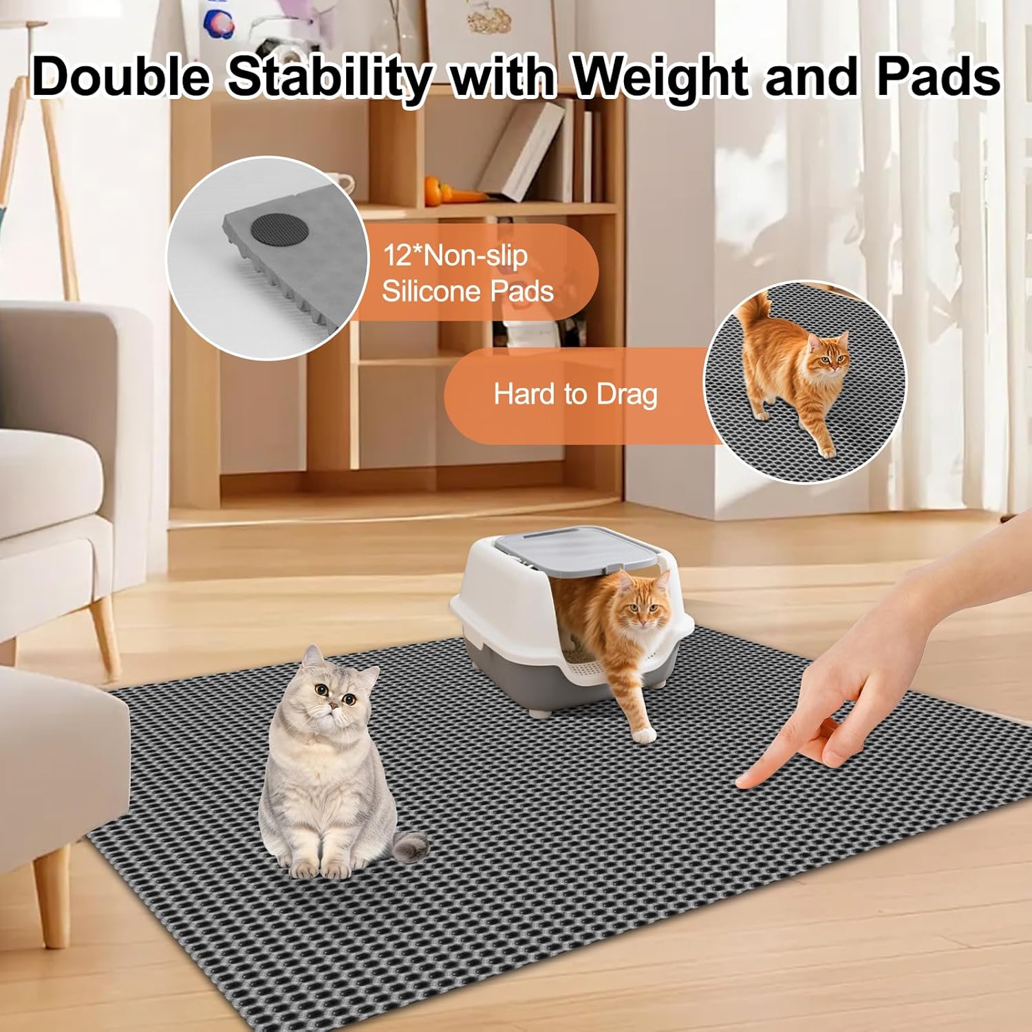 XL Extra Large Cat Litter Box Trapping Mat with Honeycomb Catcher for Indoor Kitty 36x30 Inch, Waterproof and Washable Easy Clean, Anti Tracking from Paws Mess Free, Heavy-duty Non slip