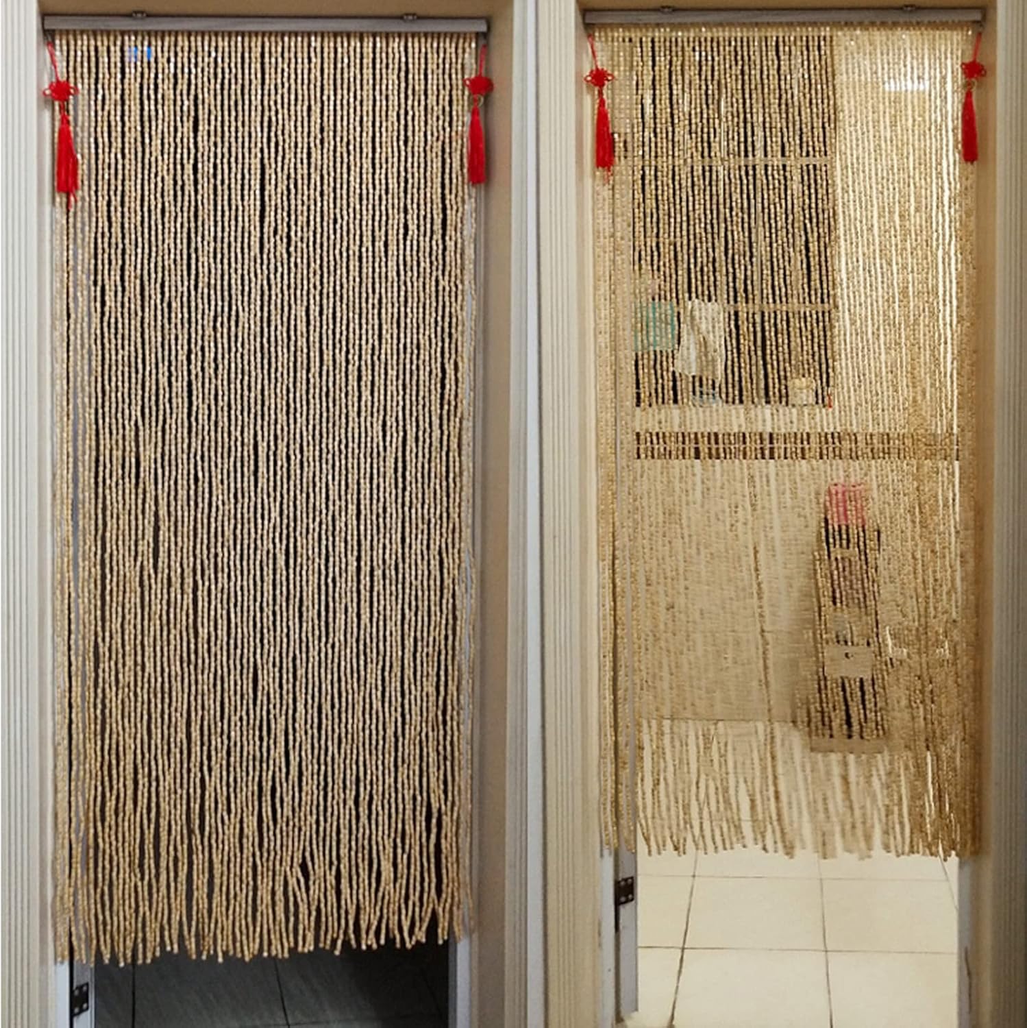 Zasłony na drzwi z koralików bambusowych do ścianki działowej i dekoracji ściennej. Rolety z naturalnego drewna do zawieszenia, 50 sznurków (50 x 180 cm)